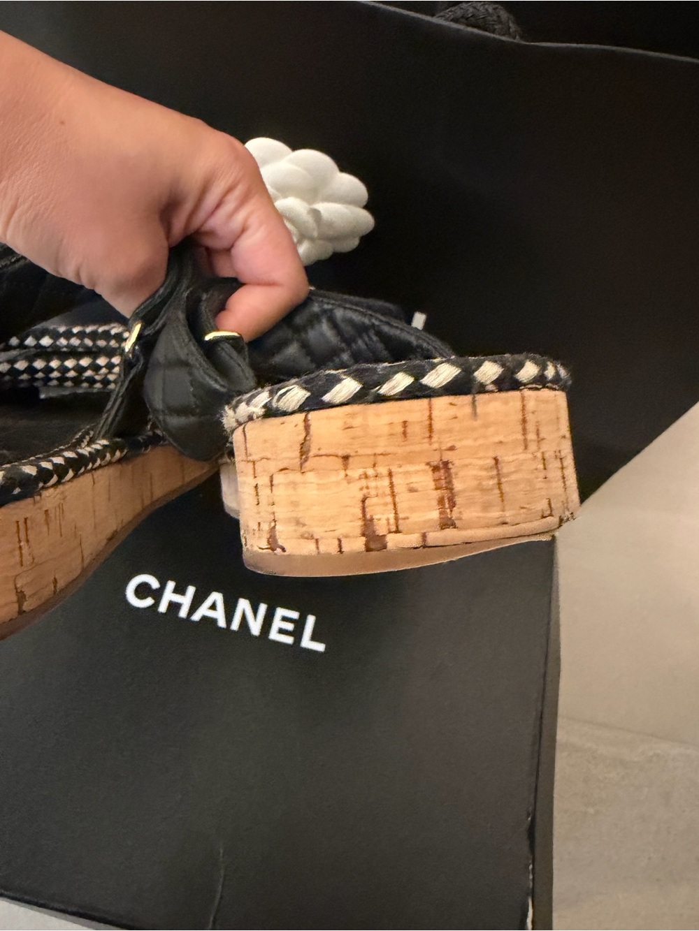 Chanel Black rope quilted slide sandals - Picture 4 of 8
